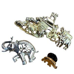 Vintage Gold Elephant Pins & Brooch Set Of 3